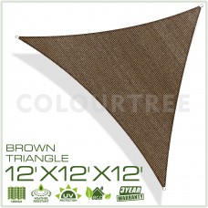 ColourTree 12' x 12' x 12' Sun Shade Sail Canopy ?Triangle Brown - Commercial Standard Heavy Duty - 160 GSM - 4 Years Warranty   